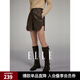 ELLE咖色設(shè)計(jì)感不規(guī)則休閑短褲女2024秋季新款小個(gè)子洋氣顯瘦皮褲 咖色 M