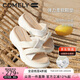 康莉（COMELY）一字拖鞋女夏季羊皮坡跟休閑防滑沙灘交叉帶時尚涼拖 米白色 38 
