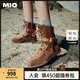 MIO歐陽(yáng)娣娣|羅予彤同款米奧高幫賽車女2025新款拳擊馬丁靴綁帶長(zhǎng)靴 棕色 37 (235mm)