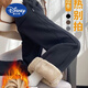 迪士尼（Disney）女童褲子加絨加厚闊腿褲中大童冬天休閑一體絨特厚羊羔絨褲子外穿 黑色        羊駝絨 拼接直筒褲 140