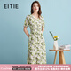 愛(ài)特愛(ài)（EITIE）夏日清新減齡印花女裙收腰V領(lǐng)連衣裙夏新款高端女裝B2407364 墨綠41 L 165