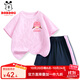 巴布豆女童套裝2025夏季新款速干透氣運(yùn)動(dòng)兩件套戶外冰涼感寬松舒適夏裝 粉 巴布粉女孩X 130