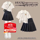 招晴瑜女孩衣服7-14歲裙子女童夏季套裝初中學(xué)生夏天學(xué)院風(fēng)百褶連衣裙夏 白色上衣+黑色裙子 160 cm