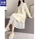羅蒙品牌秋冬新款毛衣裙女中長(cháng)款過(guò)膝寬松加絨加厚打底衫內搭連衣裙 米白色 M