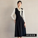 黛維亞職業(yè)女裝套裝馬甲連衣裙2025春新款時(shí)尚OL美容院工作服制服工裝裙 黑色連衣裙+白色襯衫 L