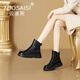 ZUOSAISI品牌短靴女厚底復(fù)古真皮馬丁靴女2025秋冬新品女靴時(shí)尚褶皺靴子女 黑色單里 35