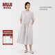 無印良品（MUJI）女式 漢麻 棉 短袖連衣裙 女裝裙子25年夏季寬松透氣長裙BC2MJC5S 米白色條紋 L （165/88A）
