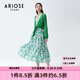 艾諾絲雅詩商場同款夏季新品抽褶抽繩收腰露背碎花連衣裙女20539086 米底綠花 M