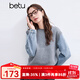 百圖betu女裝冬季新款毛衣圓領(lǐng)復古牛仔撞色拼接袖毛衫女2411T47 灰色 L