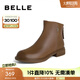 百麗（Belle）七夕禮物柔軟舒適時(shí)裝靴女商場(chǎng)同款羊皮低跟短靴A2X1DDD3 棕色-單里 37 (235mm)