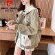 皮爾卡丹（pierre cardin）撞色休閑開(kāi)衫外套女秋冬季2025新款連帽寬松小個(gè)子加絨加厚衛衣潮 綠色【加絨】 加厚 L _適合121-140斤