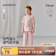 junejunior兒童家居服套裝夏季薄款衣服女童短袖七分褲莫代爾透氣睡衣空調服
