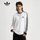 AdidasYY勝道 阿迪達斯男裝 三葉草三條紋復古穿搭棉修身長(cháng)袖圓領(lǐng)T恤 IA4879  白色 情侶款 L