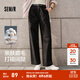 森馬（Semir）休閑褲女純棉打褶闊腿褲腰帶鹽系通勤秋季復古磨毛長(cháng)褲顯腿長(cháng) 黑色90001 M