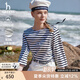 HAZZYS哈吉斯女裝 2025春季款女士【PHIZ系列】休閑條紋七分袖T恤衫女 藏青色NV S (155/80A 36)