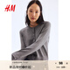 H&M女裝毛針織衫秋季薄款時(shí)尚法式慵懶短款打底衫m(xù)iu系開衫0579541 混灰色167 M 165/96