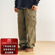 714street美式工裝褲男女休閑褲秋冬直筒長(cháng)褲寬松大碼褲子ins潮 軍綠色 L