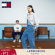 TOMMY JEANS【工裝闊腿】秋冬女美式潮流大口袋刺繡直筒牛仔背帶褲 牛仔藍(lán)1A5 S