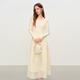 范思藍恩法式圓領(lǐng)蕾絲花邊長(cháng)袖針織連衣裙女冬季2025新款內搭4355 杏色 M