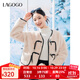 LAGOGO仿水貂絨新中式短外套女拉谷谷2024冬季新款牛角扣保暖上衣 駝色 M