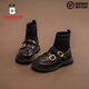巴布豆（BOBDOG）兒童皮靴女秋冬季2025新款女童保暖短靴加絨鞋大童軟底皮鞋大棉鞋 黑色 31 內長(cháng)19cm