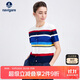 Navigare意大利小帆船女時(shí)尚撞色條紋圓領(lǐng)短袖針織開衫2324595511 藍(lán) XL 