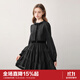 樂(lè )町小香風(fēng)連衣裙撞色絲絨花邊設計蓬蓬裙長(cháng)袖千金裙 黑色（現貨） XS