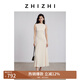 致知ZHIZHI 隔簾聽 蛀蟲紗女性化捏褶收腰連衣裙女2025夏新款 奶油米 M