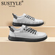 SUSTYLE奢侈高端品牌高檔男鞋春秋款板鞋男潮鞋舒適運動(dòng)休閑皮鞋一腳蹬 白灰-2464-經(jīng)典款 41