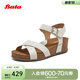 Bata一字帶涼鞋女2025夏商場(chǎng)新款羊皮坡跟通勤優(yōu)雅涼鞋AYX01BL5 白色 37