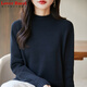 LOVER RUCCI不起球100%純棉線(xiàn)長(cháng)袖打底針織衫女半高領(lǐng)純色保暖毛衣寬松全棉線(xiàn) 黑色 XL