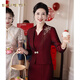 夏典素訂女王（SE.PSTP）高端喜婆婆婚宴禮服2025新款訂婚媽媽裝結(jié)婚喜服假兩件旗袍連衣裙 酒紅色 【如意吉祥】 2XL 建議體重120-128斤