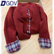 DGOV假兩件韓系圓領(lǐng)拼接格子毛衣女2026春季新款針織外套寬松休閑開(kāi)衫 紅色 XL 建議115-130斤