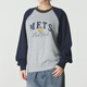 MLB官方 男女情侶26春季新款拼接復古撞色插肩袖運動(dòng)套頭衛衣 紐約大都會(huì )/麻灰色 S 165/88A