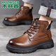 木林森馬丁靴男2025秋冬季加絨棉靴新款真皮時(shí)尚高幫皮靴復古厚底工裝靴 棕色-加絨款 41 標準皮鞋尺碼