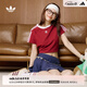 adidas修身純棉運動上衣圓領(lǐng)短袖T恤女夏季阿迪達斯三葉草JC8703   酒紅色   L