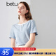 百圖betu女裝夏季新款T恤圓領(lǐng)拼接假兩件正肩顯瘦短袖女2406T08 藍(lán)色 M