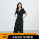 紅袖波點(diǎn)收腰連衣裙夏季新款女裝法式V領(lǐng)顯瘦減齡氣質(zhì)黑色顯白雪紡裙 黑底米點(diǎn)818 M