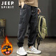 JEEP SPIRIT吉普休閑褲男秋冬季潮流工裝褲子哈倫沖鋒束腳褲 黑色 2XL