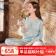 美標商場(chǎng)同款送禮物真絲睡衣女春秋國風(fēng)100%桑蠶絲綢可外穿家居服夏 羽藍（中國風(fēng)） M (160/84A)