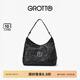 GROTTO個(gè)樂(lè )經(jīng)典黑石hobo包大小號植鞣綿羊皮腋下單肩斜挎軟包禮物 經(jīng)典黑 銀標L