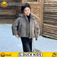 G.duck小黃鴨女童飄帶羽絨服冬季短款中大童洋氣加厚連帽寬松抽繩面包服 灰色 170 cm