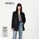 MO&Co.西裝綿羊毛精紡平駁領(lǐng)寬肩H型外套 黑色 S 160