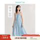 茵曼（INMAN）【100%苧麻】扎染吊帶連衣裙2025夏新品女裝遮肚長(cháng)裙子 中古藍吊帶裙 M