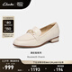 Clarks其樂Routee25 Charm女鞋新款金屬扣羊皮優(yōu)雅通勤樂福單鞋 白色 261825604 38