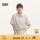 森馬（Semir）中袖襯衫女短款條紋寬松慵懶風夏季翻邊袖抽繩仿麻襯衣松弛感 咖色調(diào)00455 XL