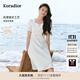 珂萊蒂爾【沁白珠影】夏季白色高級感禮服款顯瘦減齡釘珠連衣裙女 淡橙黃 M