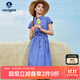 Navigare意大利小帆船女全棉格紋連衣裙收腰短袖襯衫裙2322875503 藍 XL