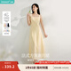 茵曼（INMAN）章若楠同款歐若風法式吊帶連衣裙2025夏季新品女裝淡鵝黃色裙子 淺黃色 (方領) S