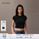 Calvin KleinJeans25春夏女士簡(jiǎn)約刺繡時(shí)尚ck辣妹正肩羅紋短袖T恤47AB212